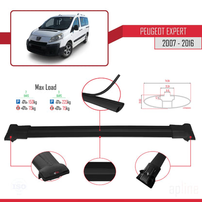 Compatible with Peugeot Expert 2 2007-2016 FLY Model Car Roof Rack Cross Bar Black Aluminium 2 Bars