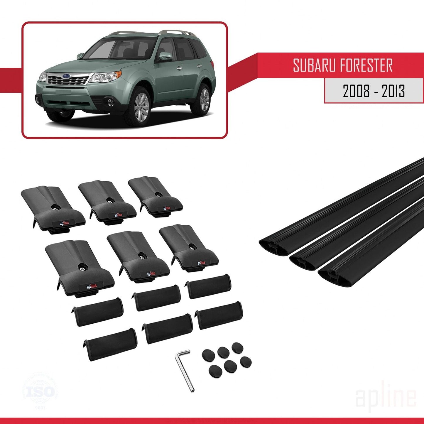 Compatible avec Subaru Forester 3 (SH) 2008-2013 FLY Model Barres de Toit Railing Porte-Bagages de Voiture Noir Aluminium 3 Barres
