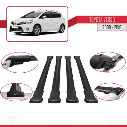 Compatible avec Toyota Verso (AR20) 2009-2018 FLY Model Barres de Toit Railing Porte-Bagages de Voiture Noir Aluminium 4 Barres