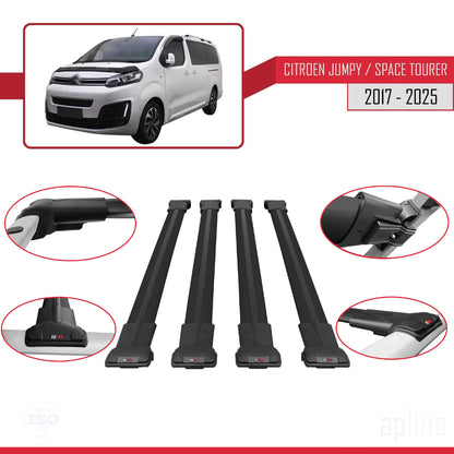 Kompatibel mit Citroen Jumpy 3 (K0) Space Tourer 2017-2025 FLY Modell Dachgepäckträger, schwarzes Aluminium, 4 Stangen