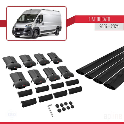 Kompatibel mit Fiat Ducato 3 2007-2025 FLY Modell Dachgepäckträger, schwarzes Aluminium, 4 Stangen