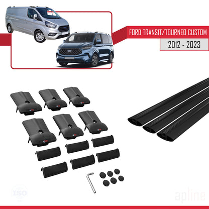 Kompatibel mit Ford Transit/Tourneo Custom 2012-2023 FLY Modell Dachgepäckträger, schwarzes Aluminium, 3 Stangen