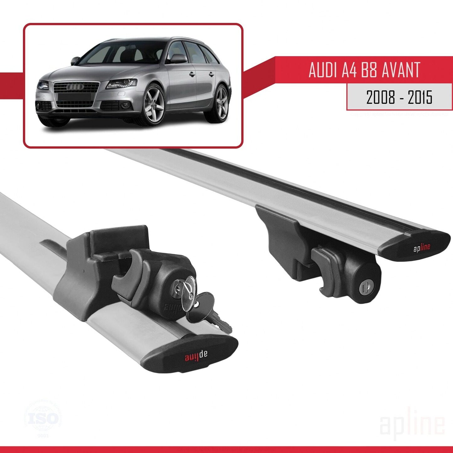 Kompatibel mit A4 (B8) Avant 2008-2015 HOOK Modell Dachgepäckträger, graues Aluminium, 2 Stangen