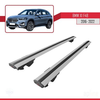 Kompatibel mit BMW X1 (F48) 2016-2022 HOOK Modell Dachgepäckträger, graues Aluminium, 2 Stangen
