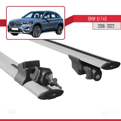 Kompatibel mit BMW X1 (F48) 2016-2022 HOOK Modell Dachgepäckträger, graues Aluminium, 2 Stangen