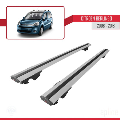 Kompatibel mit Citroen Berlingo 2 (B9) 2008-2018 HOOK Modell Dachgepäckträger, graues Aluminium, 2 Stangen