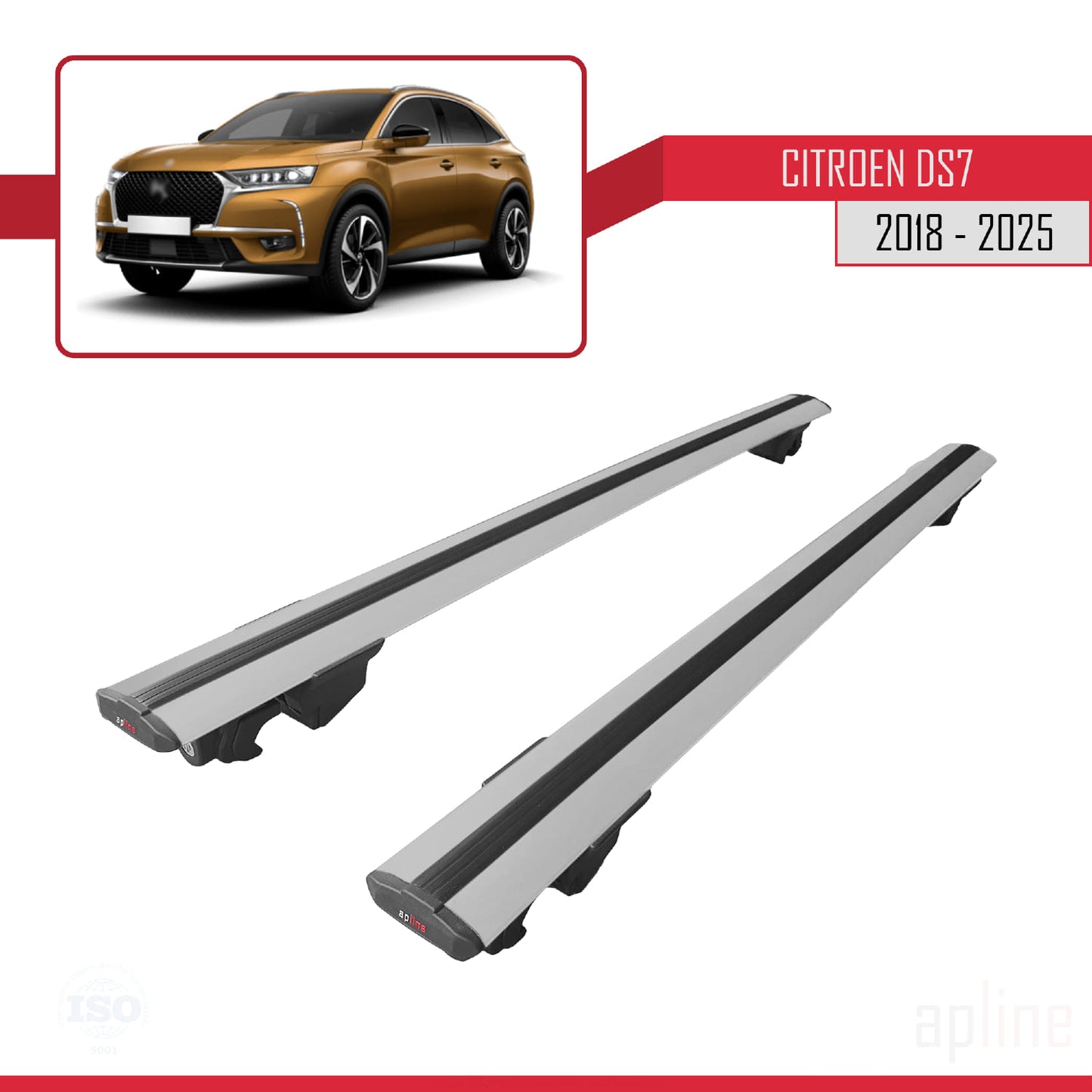 Kompatibel mit Citroen/DS 7 Crossback 2018-2025 HOOK Model Relingträger Dachträger Auto Gepäckträger Grau Aluminium 2 Stangen