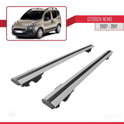 Kompatibel mit Citroen Nemo 3 (225) 2007-2017 HOOK Model Relingträger Dachträger Auto Gepäckträger Grau Aluminium 2 Stangen
