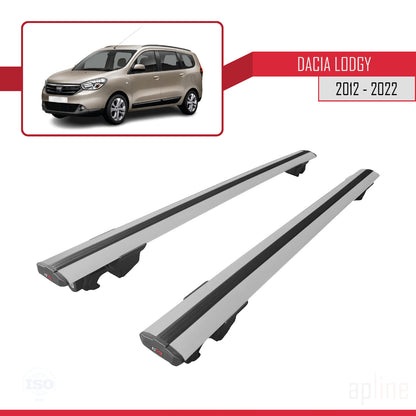 Kompatibel mit Dacia Lodgy (J92) 2012-2022 HOOK Modell Dachgepäckträger, graues Aluminium, 2 Stangen