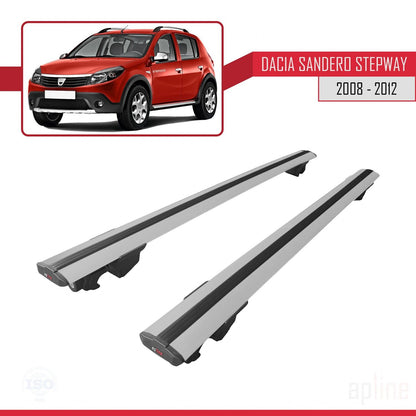 Kompatibel mit Dacia Sandero Stepway 2008-2012 HOOK Modell Dachgepäckträger, graues Aluminium, 2 Stangen