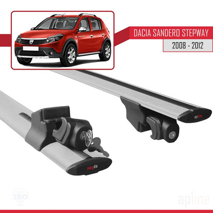 Kompatibel mit Dacia Sandero Stepway 2008-2012 HOOK Modell Dachgepäckträger, graues Aluminium, 2 Stangen