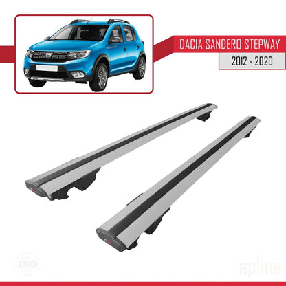 Kompatibel mit Dacia Sandero Stepway 2 2012-2020 HOOK Modell Dachgepäckträger, graues Aluminium, 2 Stangen