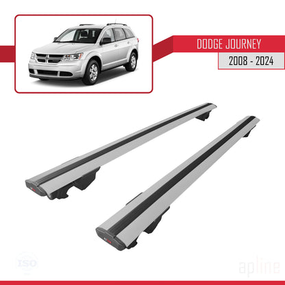 Kompatibel mit Dodge Journey 2008-2024, HOOK Modell Dachgepäckträger, graues Aluminium, 2 Stangen
