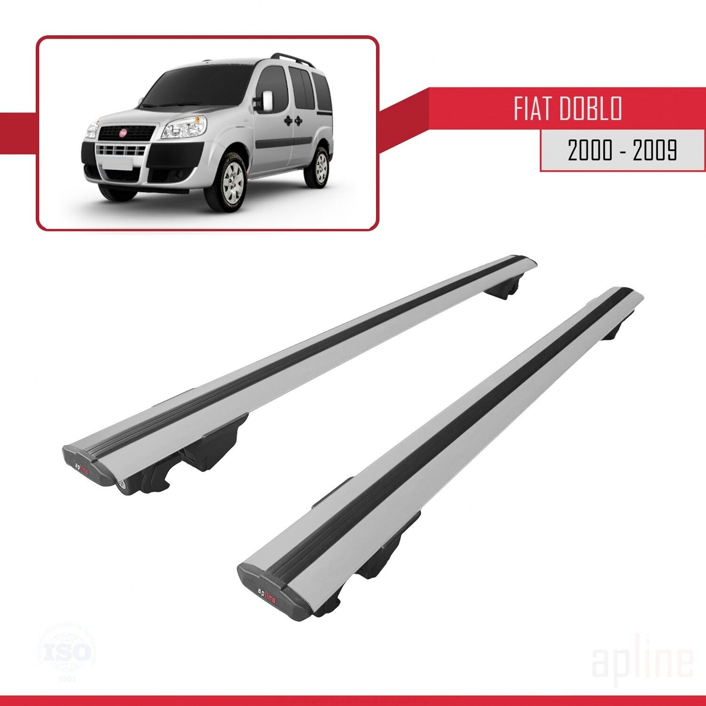 Kompatibel mit Fiat Doblo 2000-2009 HOOK Model Relingträger Dachträger Auto Gepäckträger Grau Aluminium 2 Stangen