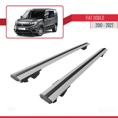Kompatibel mit Fiat Doblo 2 2010-2022 HOOK Modell Dachgepäckträger, graues Aluminium, 2 Stangen