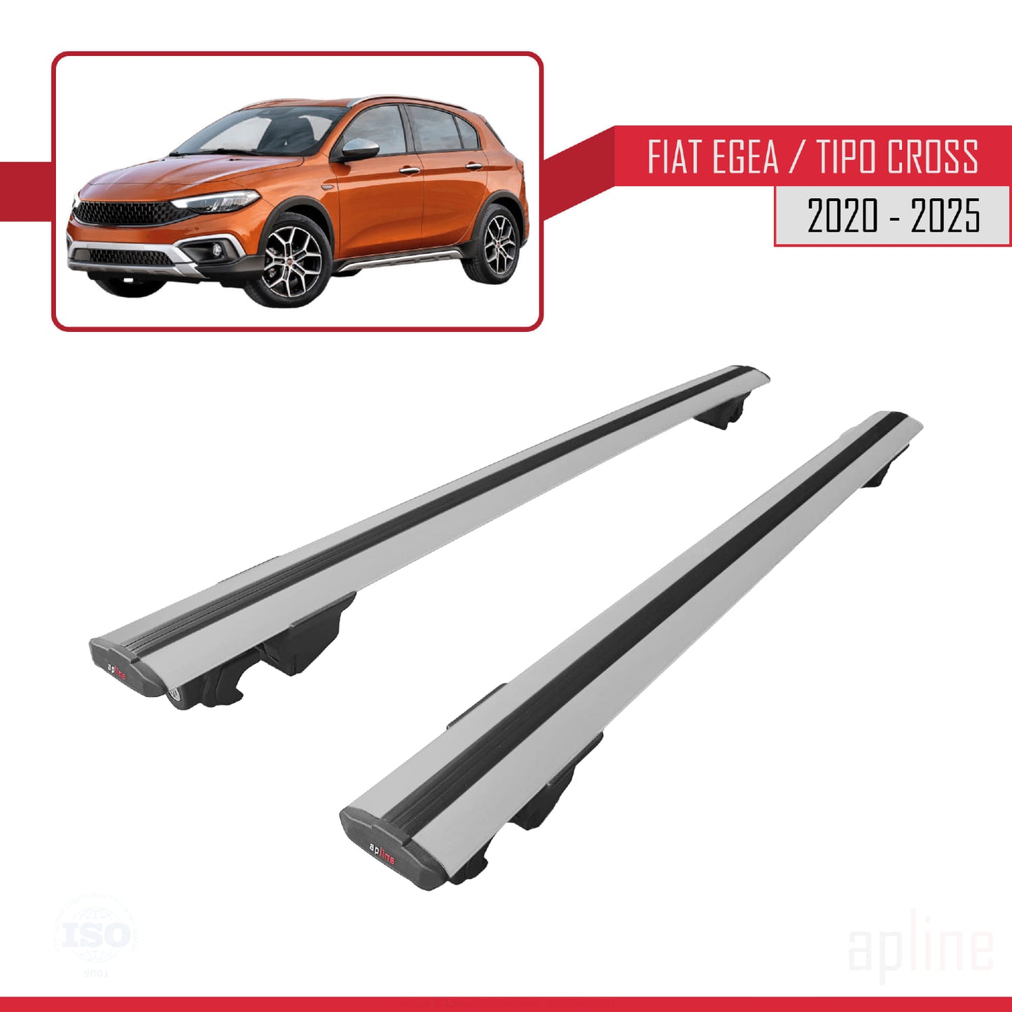 Kompatibel mit Fiat Egea Cross 2020-2025 HOOK Model Relingträger Dachträger Auto Gepäckträger Grau Aluminium 2 Stangen