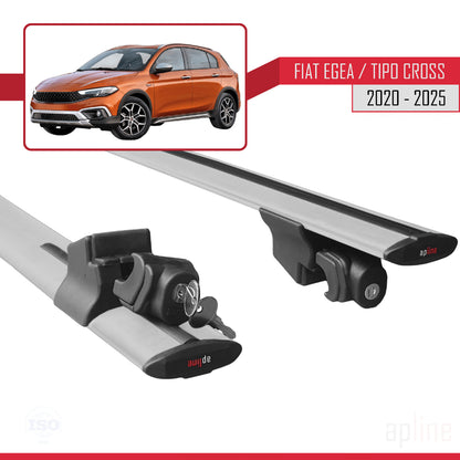 Kompatibel mit Fiat Egea Cross 2020-2025 HOOK Model Relingträger Dachträger Auto Gepäckträger Grau Aluminium 2 Stangen