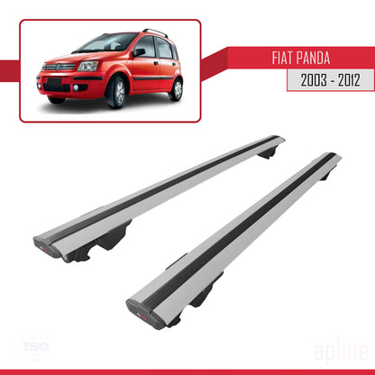 Kompatibel mit Fiat Panda 2 (169) 2003-2012 HOOK Modell Dachgepäckträger, graues Aluminium, 2 Stangen