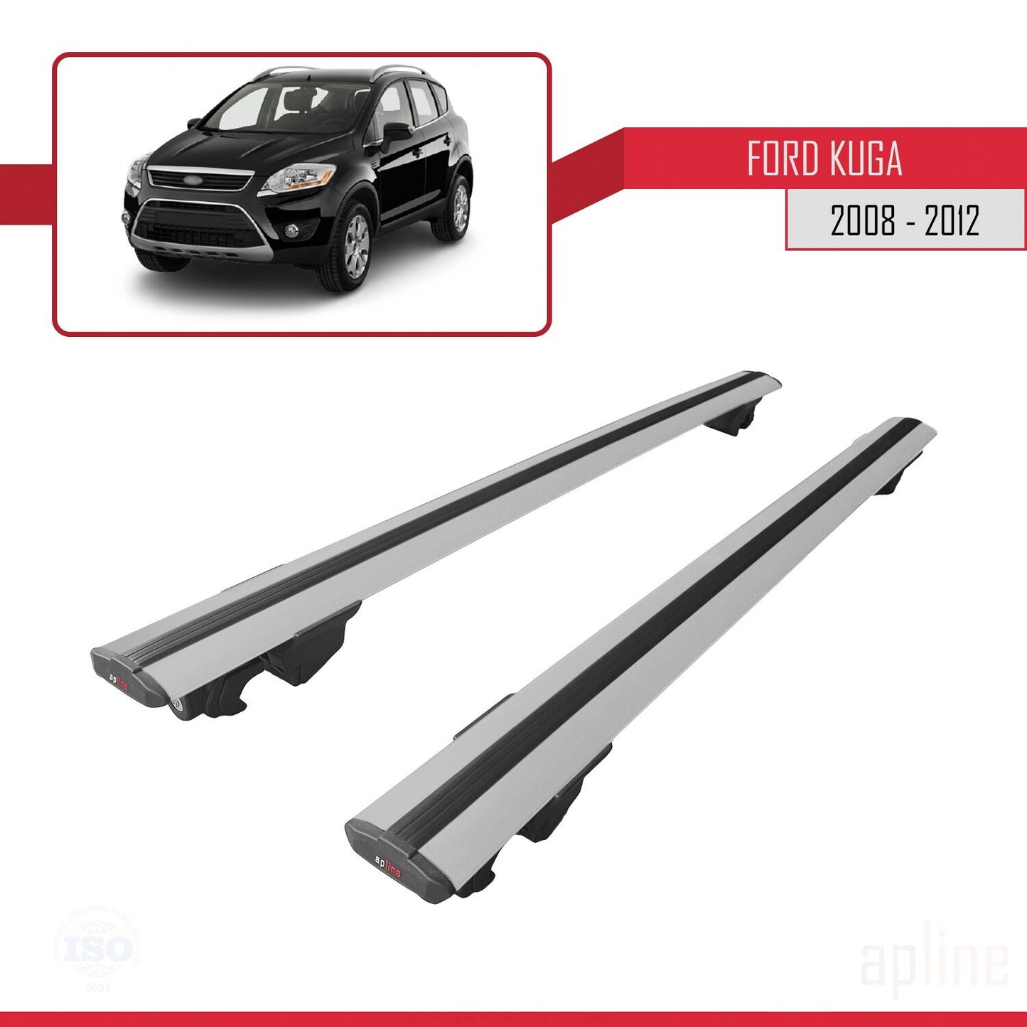 Kompatibel mit Ford Kuga (C394) 2008-2012 HOOK Model Relingträger Dachträger Auto Gepäckträger Grau Aluminium 2 Stangen
