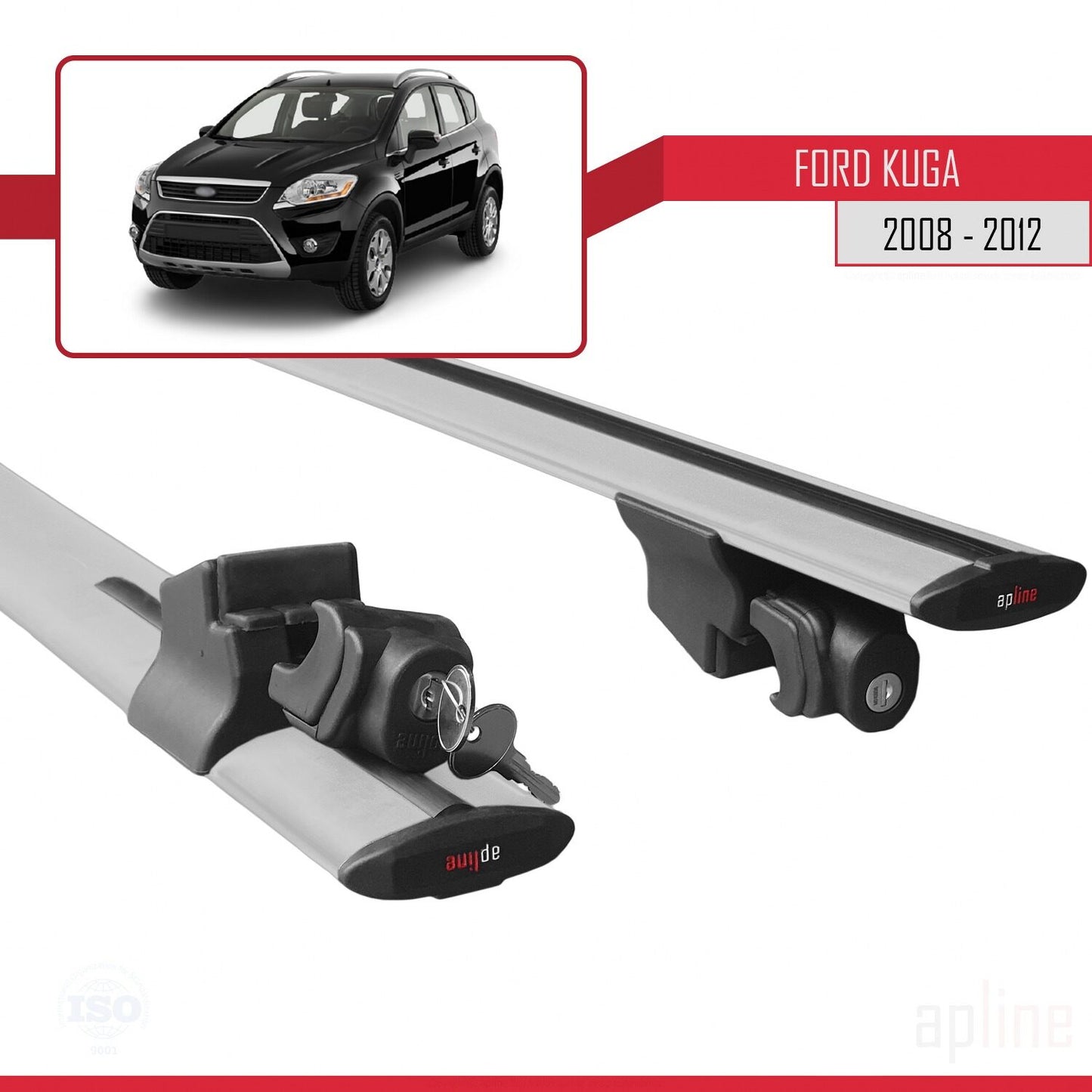 Kompatibel mit Ford Kuga (C394) 2008-2012 HOOK Model Relingträger Dachträger Auto Gepäckträger Grau Aluminium 2 Stangen