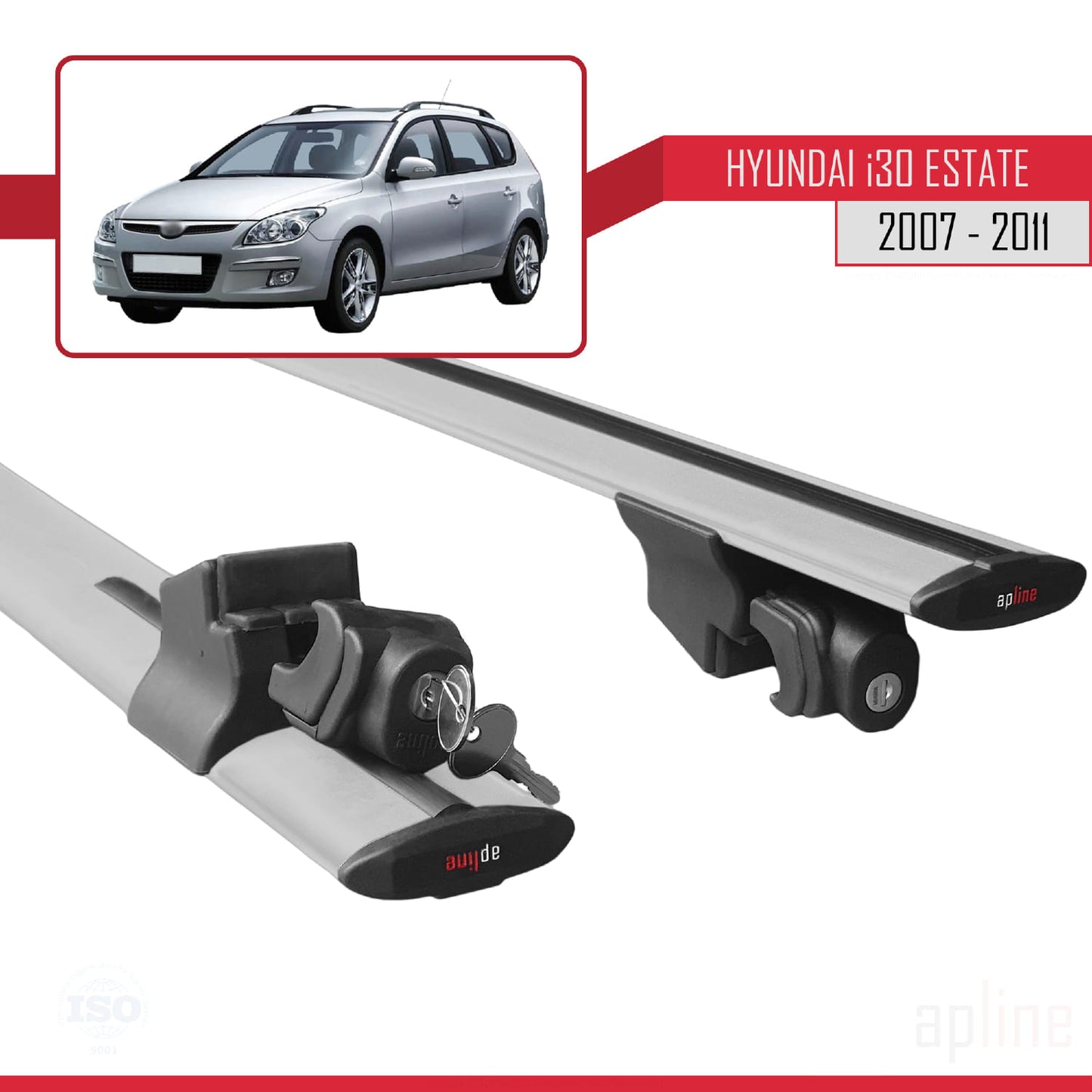 Compatible avec Hyundai i30 (FD) Break 2007-2011 HOOK Model Barres de Toit Railing Porte-Bagages de Voiture Gris Aluminium 2 Barres