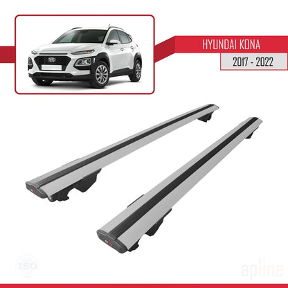Compatible avec Hyundai Kona (OS) 2017-2022 HOOK Model Barres de Toit Railing Porte-Bagages de Voiture Gris Aluminium 2 Barres