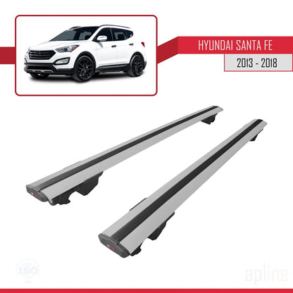Kompatibel mit Hyundai Santa Fe 3 (DM) 2013-2018 HOOK Model Relingträger Dachträger Auto Gepäckträger Grau Aluminium 2 Stangen