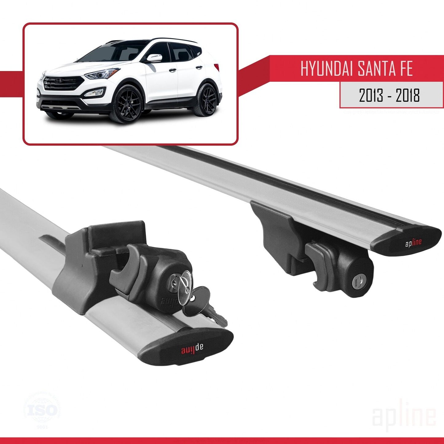 Kompatibel mit Hyundai Santa Fe 3 (DM) 2013-2018 HOOK Model Relingträger Dachträger Auto Gepäckträger Grau Aluminium 2 Stangen
