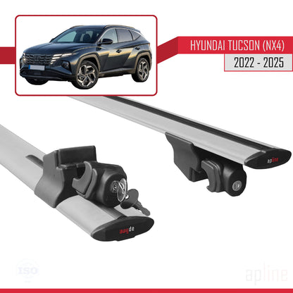 Kompatibel mit Hyundai Tucson 4 (NX4) 2022-2025 HOOK Model Relingträger Dachträger Auto Gepäckträger Grau Aluminium 2 Stangen