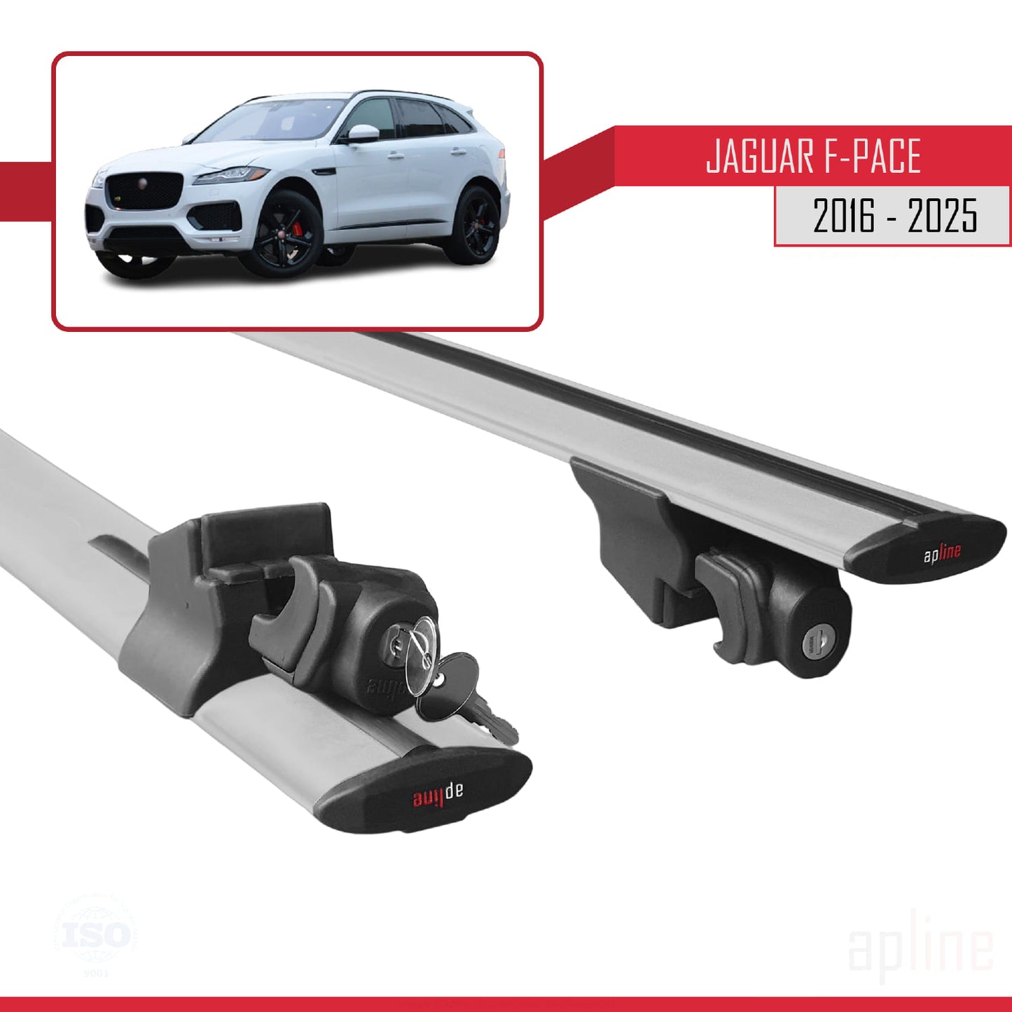 Compatible with Jaguar F-Pace (X761) 2016-2025 HOOK Model Car Roof Rack Cross Bar Grey Aluminium 2 Bars