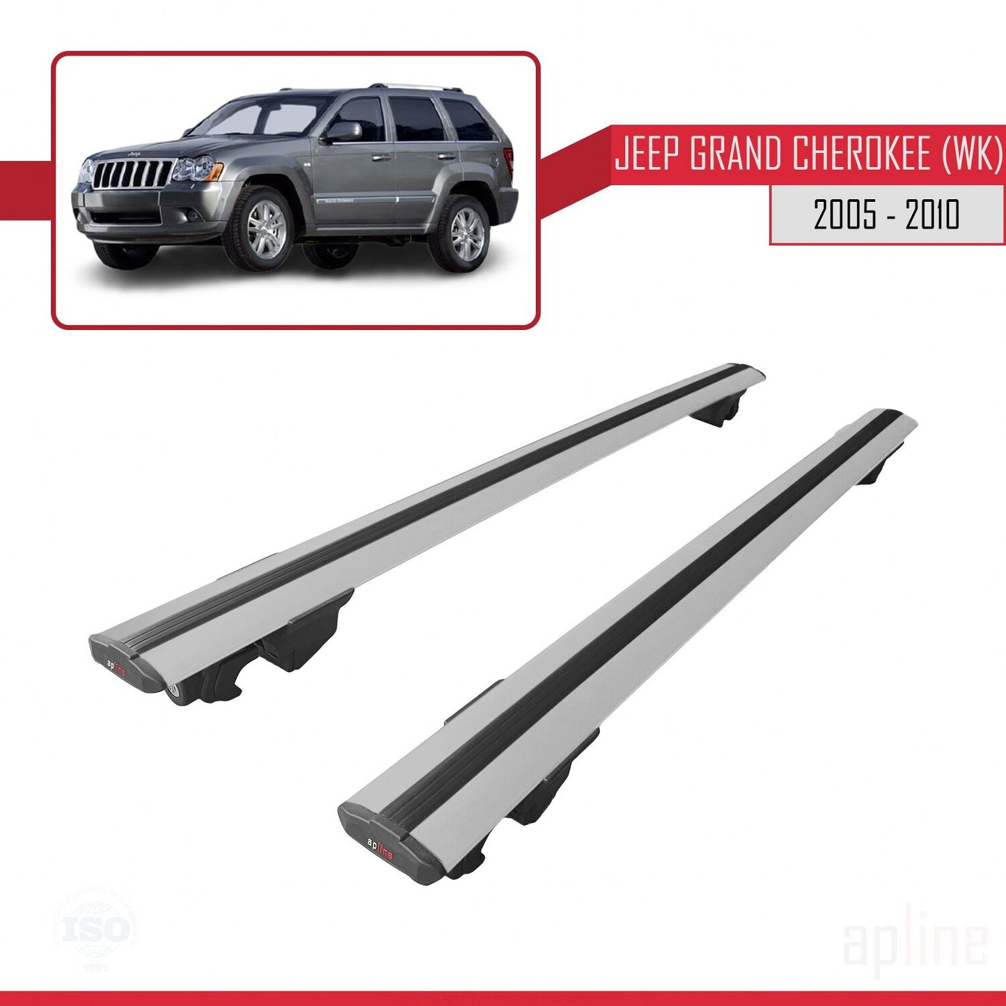 Kompatibel mit Jeep Grand Cherokee 3 (WK) 2005-2010 HOOK Model Relingträger Dachträger Auto Gepäckträger Grau Aluminium 2 Stangen