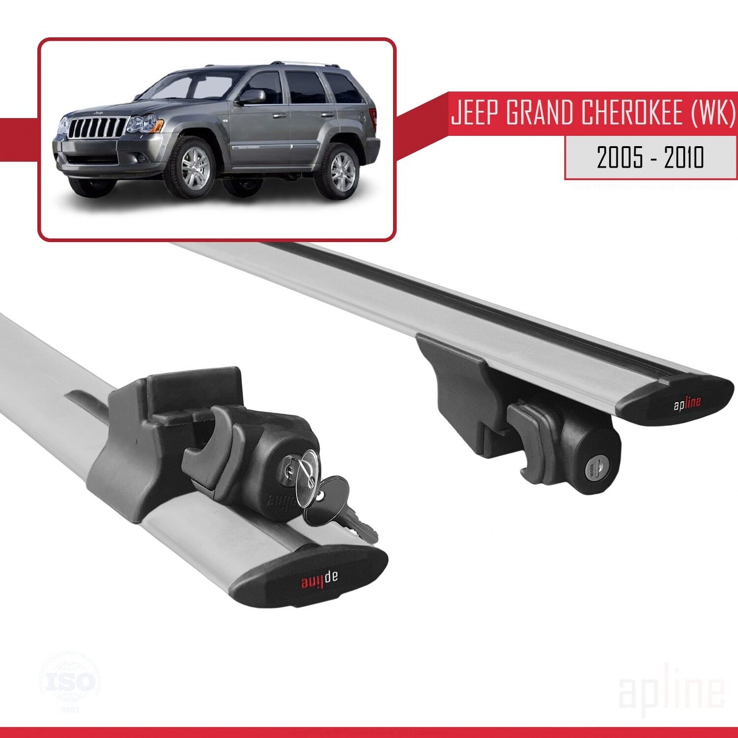 Kompatibel mit Jeep Grand Cherokee 3 (WK) 2005-2010 HOOK Model Relingträger Dachträger Auto Gepäckträger Grau Aluminium 2 Stangen