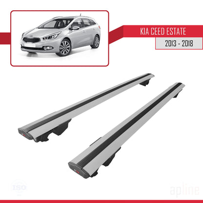 Kompatibel mit Kia Ceed 2 (JD) Combi 2013-2018 HOOK Model Relingträger Dachträger Auto Gepäckträger Grau Aluminium 2 Stangen