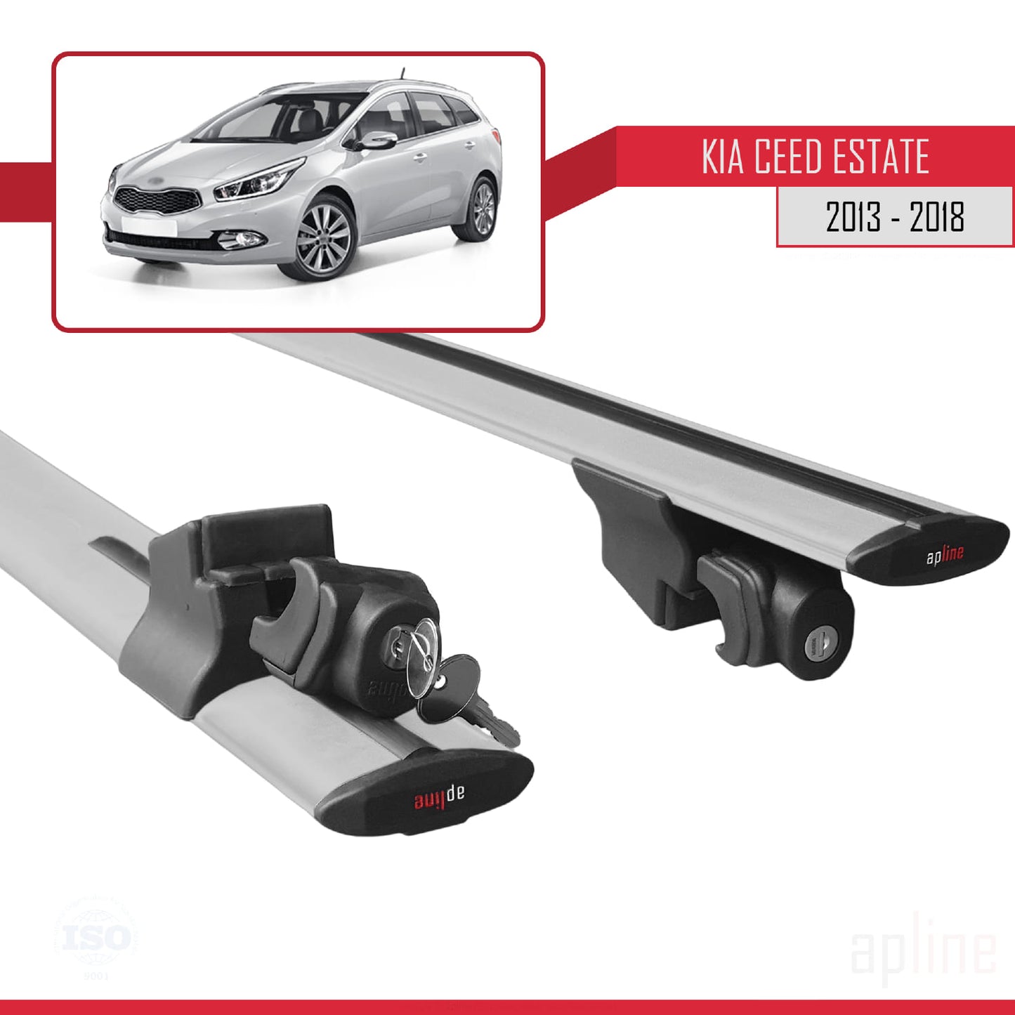 Kompatibel mit Kia Ceed 2 (JD) Combi 2013-2018 HOOK Model Relingträger Dachträger Auto Gepäckträger Grau Aluminium 2 Stangen