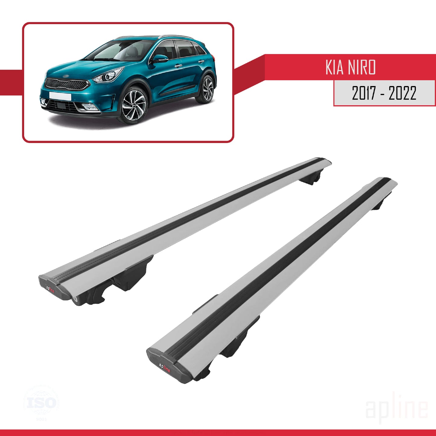 Kompatibel mit Kia Niro (DE) 2017-2022 HOOK Model Relingträger Dachträger Auto Gepäckträger Grau Aluminium 2 Stangen
