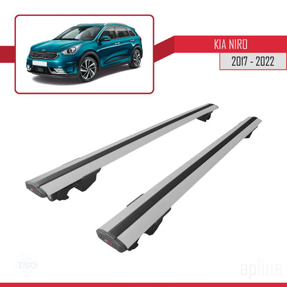 Kompatibel mit Kia Niro (DE) 2017-2022 HOOK Model Relingträger Dachträger Auto Gepäckträger Grau Aluminium 2 Stangen