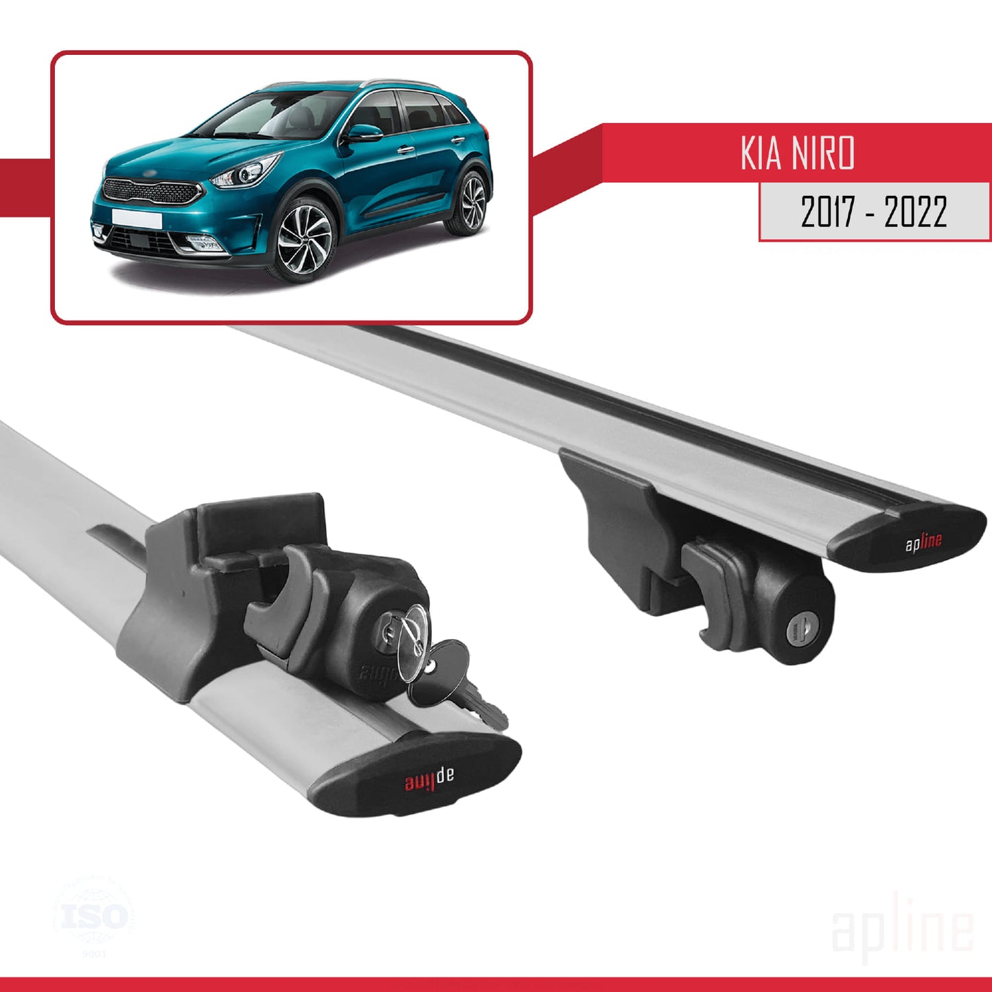 Kompatibel mit Kia Niro (DE) 2017-2022 HOOK Model Relingträger Dachträger Auto Gepäckträger Grau Aluminium 2 Stangen