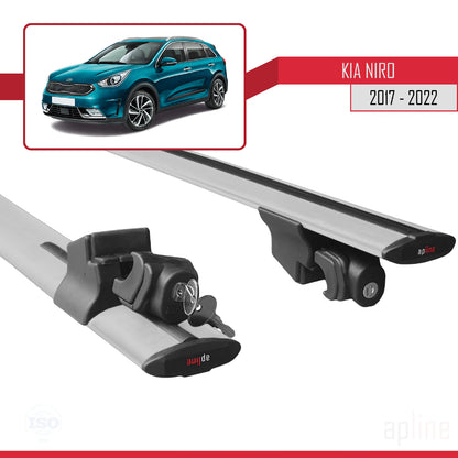 Kompatibel mit Kia Niro (DE) 2017-2022 HOOK Model Relingträger Dachträger Auto Gepäckträger Grau Aluminium 2 Stangen