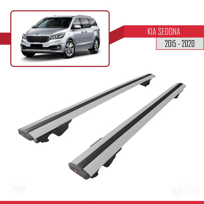 Kompatibel mit Kia Sedona 3 (YP) 2015-2020 HOOK Model Relingträger Dachträger Auto Gepäckträger Grau Aluminium 2 Stangen