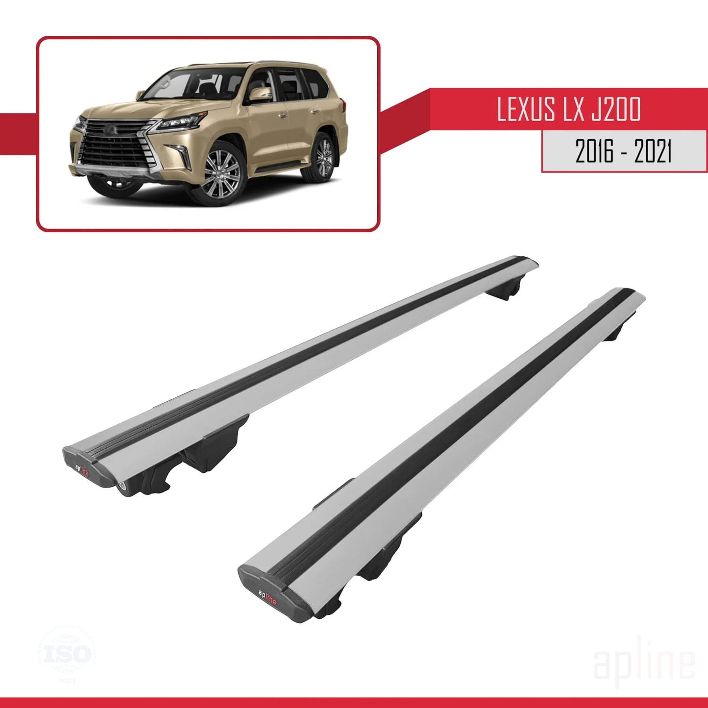 Compatible avec Lexus LX 3 (J200) 2016-2021 HOOK Model Barres de Toit Railing Porte-Bagages de Voiture Gris Aluminium 2 Barres