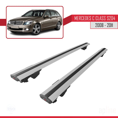Kompatibel mit Mercedes C Klasse 3 (S204) Pre-Facelift 2008-2011 HOOK Model Relingträger Dachträger Auto Gepäckträger Grau Aluminium 2 Stangen
