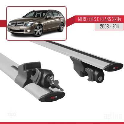 Kompatibel mit Mercedes C Klasse 3 (S204) Pre-Facelift 2008-2011 HOOK Model Relingträger Dachträger Auto Gepäckträger Grau Aluminium 2 Stangen