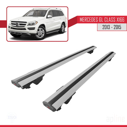 Kompatibel mit Mercedes GL Klasse 2 (X166) 2013-2015 HOOK Model Relingträger Dachträger Auto Gepäckträger Grau Aluminium 2 Stangen