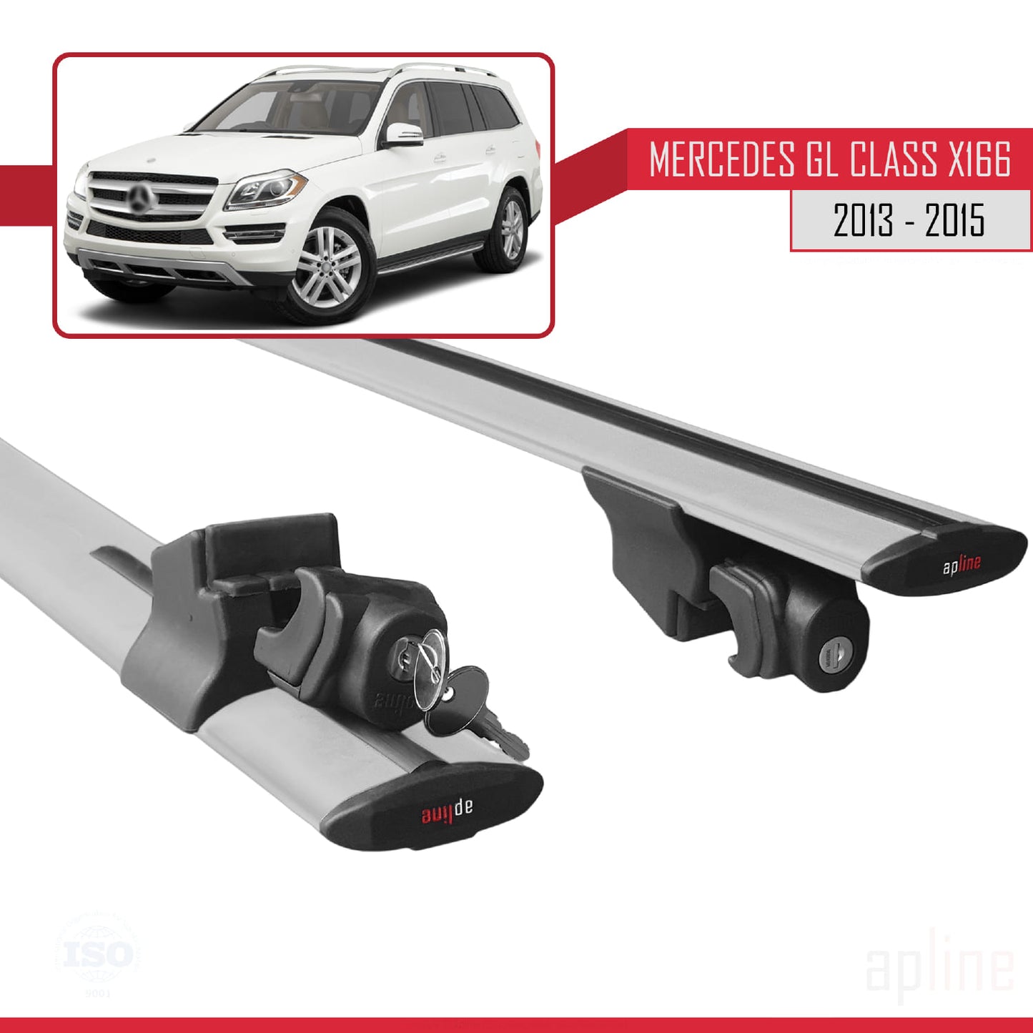 Kompatibel mit Mercedes GL Klasse 2 (X166) 2013-2015 HOOK Model Relingträger Dachträger Auto Gepäckträger Grau Aluminium 2 Stangen
