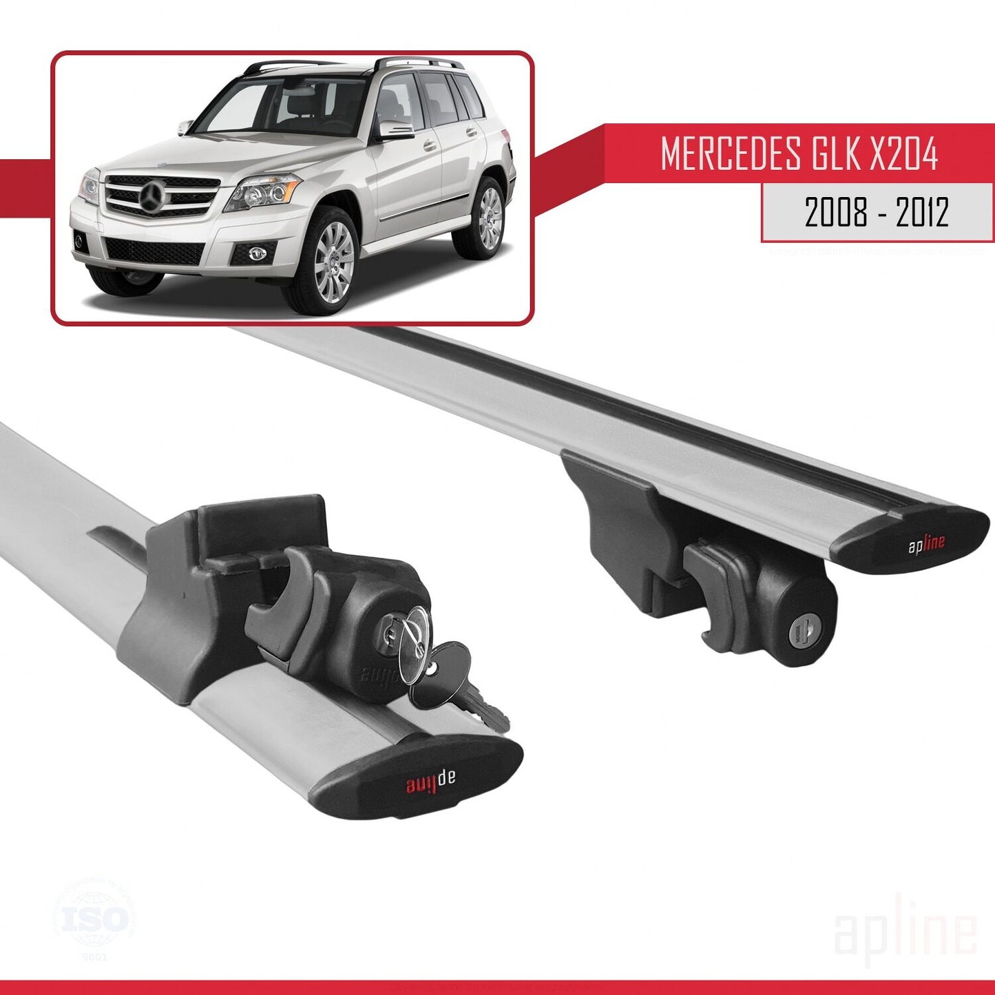 Kompatibel mit Mercedes GLK Klasse (X204) Pre-Facelift 2008-2012 HOOK Model Relingträger Dachträger Auto Gepäckträger Grau Aluminium 2 Stangen