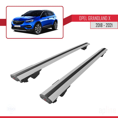 Kompatibel mit Opel Grandland X 2018-2021 HOOK Model Relingträger Dachträger Auto Gepäckträger Grau Aluminium 2 Stangen