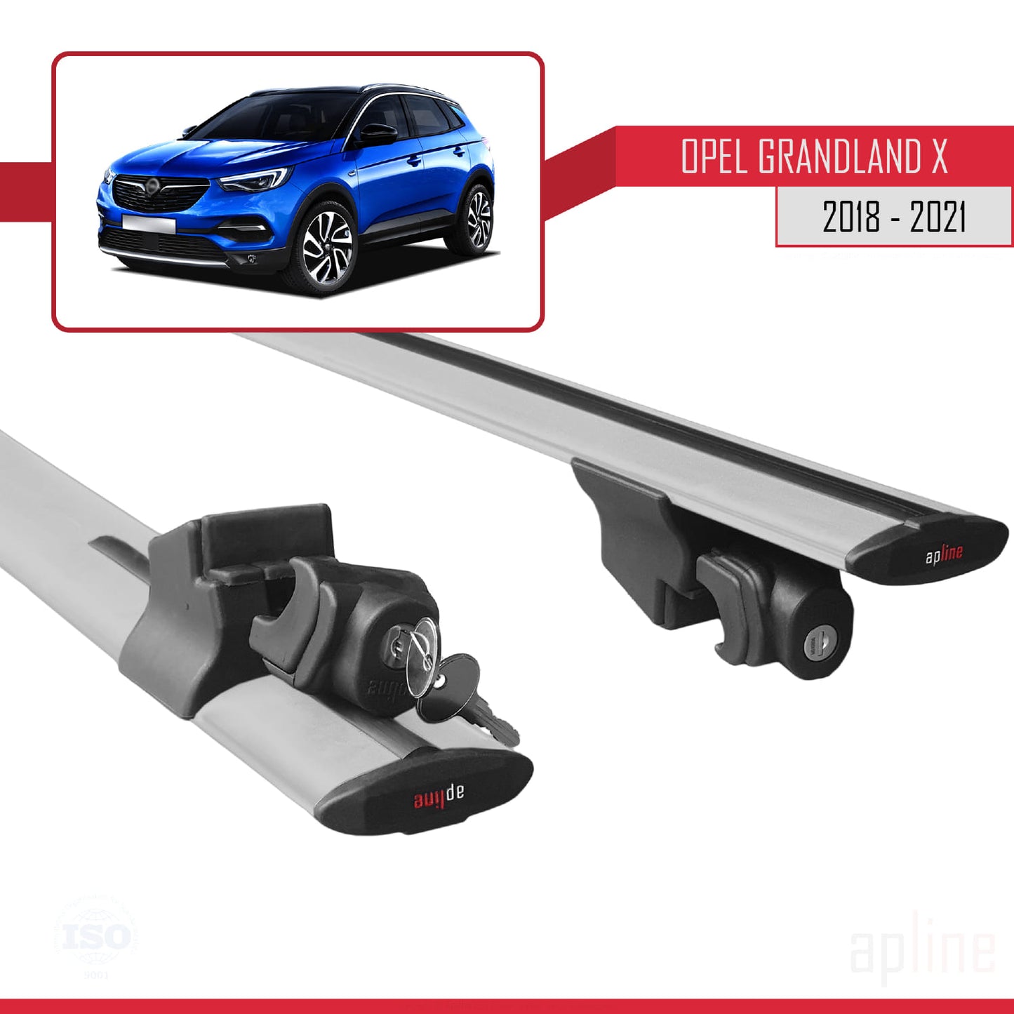 Kompatibel mit Opel Grandland X 2018-2021 HOOK Model Relingträger Dachträger Auto Gepäckträger Grau Aluminium 2 Stangen