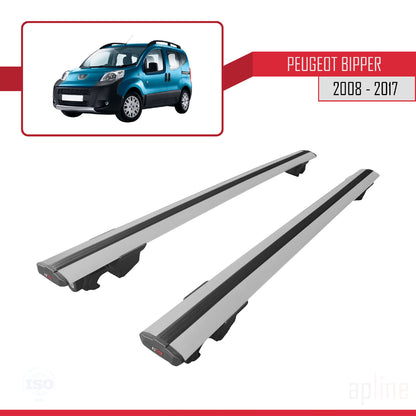 Kompatibel mit Peugeot Bipper 2008-2017 HOOK Model Relingträger Dachträger Auto Gepäckträger Grau Aluminium 2 Stangen