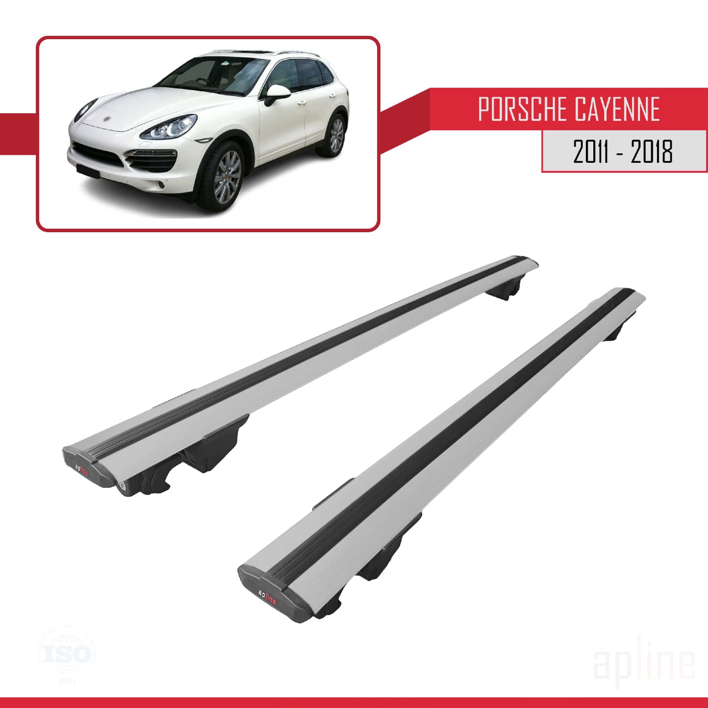 Compatible avec Porsche Cayenne 2 (92A) 2011-2018 HOOK Model Barres de Toit Railing Porte-Bagages de Voiture Gris Aluminium 2 Barres