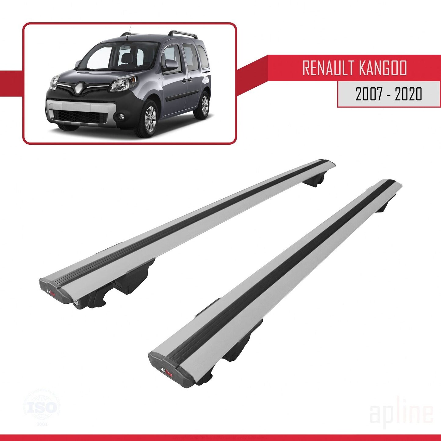 Kompatibel mit Renault Kangoo 2 (X61) 2007-2020 HOOK Model Relingträger Dachträger Auto Gepäckträger Grau Aluminium 2 Stangen